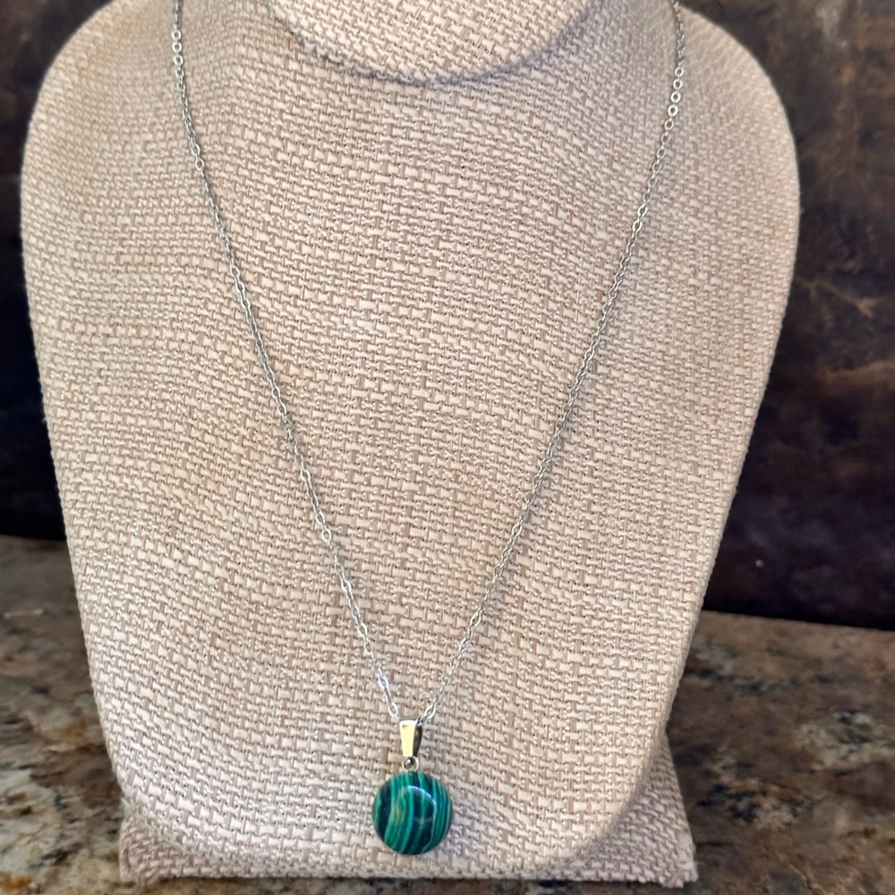 2/$10 Silver Malachite Sphere Necklace - Picture 2 of 7